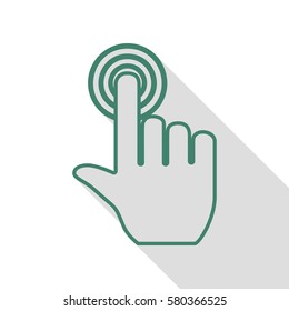 Hand click on button. Veridian icon with flat style shadow path.