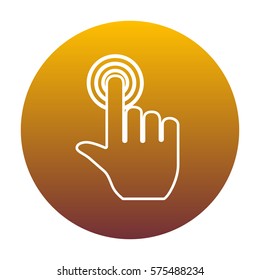 Hand click on button. White icon in circle with golden gradient as background. Isolated.