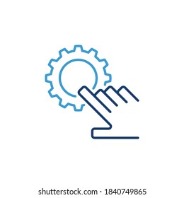 Hand Click on Cog Wheel concepto de vector icono o elemento de logotipo 