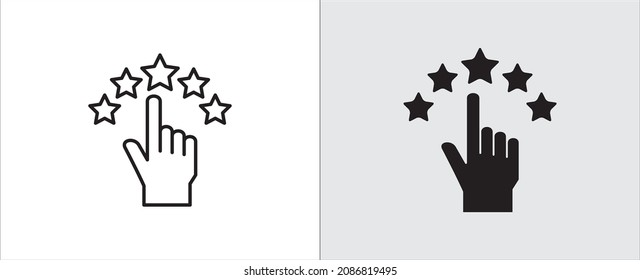 Klicken Sie auf das Sternenbewertungssymbol. Fünf zeigen auf das Sterne Symbol der Zufriedenheit Überprüfung. Vektorgrafik