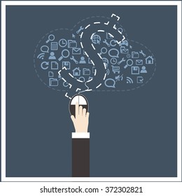  Hand click to select money icon ,flat vector concept design on business background