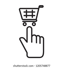 Hand click shopping icon, simple flat design. Isolate on white background.