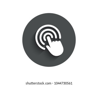 Hand Click simple icon. Finger touch sign. Cursor pointer symbol. Circle flat button with shadow. Vector