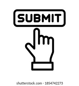 Hand Click Submit Button. Line Vector. Isolate On White Background.