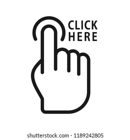 Hand click with text icon. Flat simple design. Line Vector. Isolate on white background.