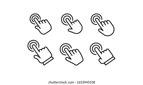 Hand click vector icon. Set of clicking pointers. 