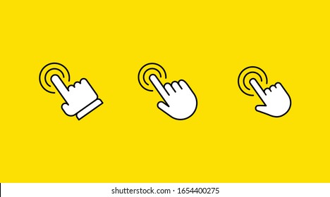 Hand click vector icon. Set of clicking pointers. 