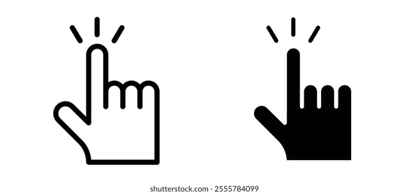 Hand click vector icon set in black color.