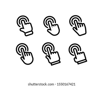 Hand click vector icons. Clicking hands pointer collection.
