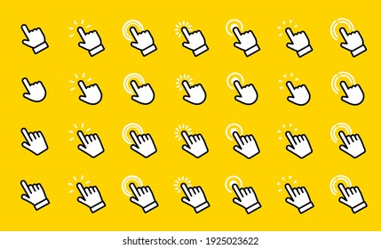 Hand click vector icons set. Website computer interface button. Illustration for graphic and web design. Vector symbols collection Pointer, Clicking finger, click, cursor, hand clicks, Touch pointer