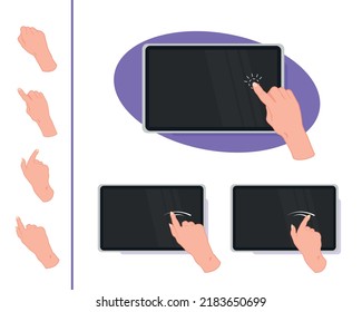 Hand Clicking Blank Screen With Finger. Using Digital Device, Arm, Touch, Pointing, Pressing The Screen With The Index Finger, Scrolling The Screen. 