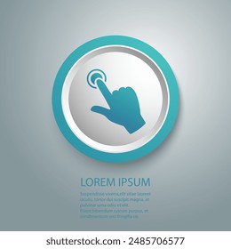 Hand clicking blue button icon. Vector illustration