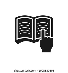 Hand clicking book. Reading icon concept isolated on white background. Vector illustration