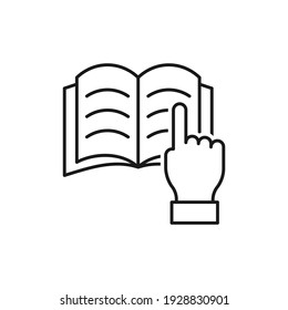 Hand clicking book. Reading icon concept isolated on white background. Vector illustration