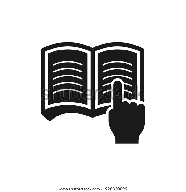 Hand clicking book. Reading icon\
concept isolated on white background. Vector\
illustration