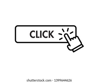 Hand clicking button, vector icon. Click here sign.
