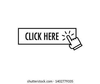 Hand clicking button, vector icon. Click here sign.