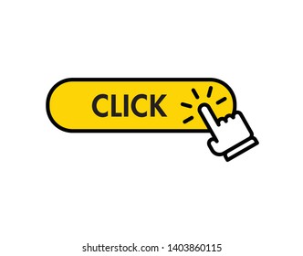 Hand clicking button, vector icon. Click here sign.