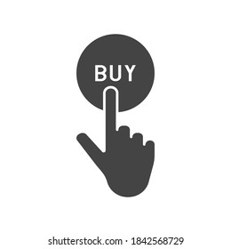 Icono vector del botón de compra con mano.