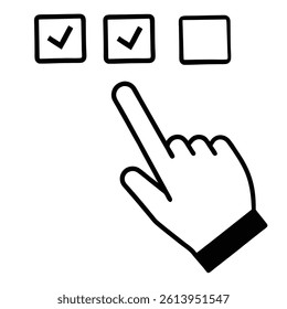 hand clicking a check vector on a white background