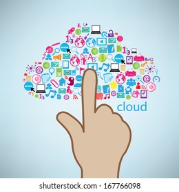 Hand clicking cloud icon. Concept vector illustration, EPS10.