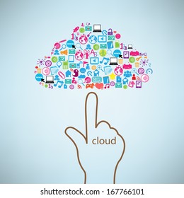 Hand clicking cloud icon. Concept vector illustration, EPS10.