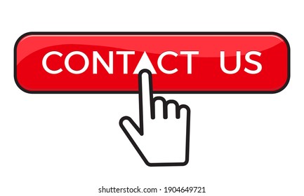 Hand clicking contact us button isolated on white background. Flat vector illustration