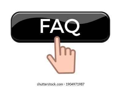 Pulsar con la mano el botón FAQ us aislado en fondo blanco. Ilustración vectorial plana