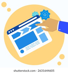 Clicando com a mão e passando o mouse sobre a guia na tela do laptop. Estrutura e hierarquia do site para melhor usabilidade do site. para design de SEO e UX.