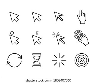 Hand clicking icon. Collection of mouse arrow, computer pointer.