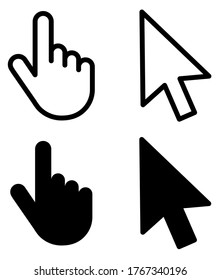 Hand clicking icon collection.Pointer click icon. Hand icon design.Set of Hand Cursor icons click and Cursor icons click. Click cursor icon.