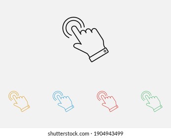 Icono de clic con la mano. Icono vectorial del cursor del dedo. Haciendo clic en el icono de dedo, vector del puntero de mano. Conjunto de coloridos iconos de diseño plano. 