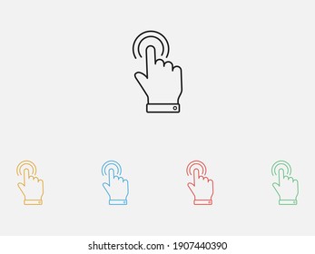 Icono de clic con la mano. Icono vectorial del cursor del dedo. Haciendo clic en el icono de dedo, vector del puntero de mano. Conjunto de coloridos iconos de diseño plano. 