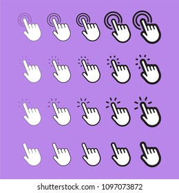 Hand clicking icon, linear vector set