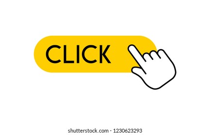 Hand clicking icon on click button, isolated vector