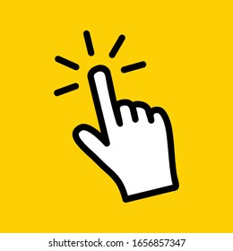 Hand clicking icon on yellow background. Finger pointer vector illustration eps 10