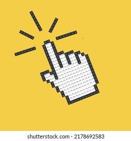 Hand clicking icon on yellow background from the constructor. Finger pointer vector illustration