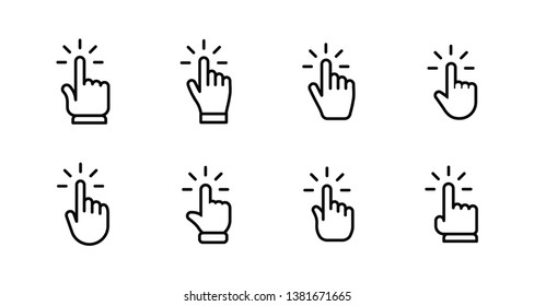 Hand clicking icon set. Finger click pointer.