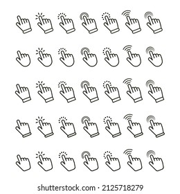 Hand clicking icon set. Finger click pointer. Vector illustration. Mouse click cursor collection.