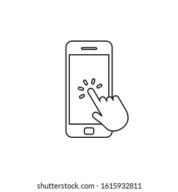 Hand clicking icon of smartphone with hand cursor on display. Vector EPS 10