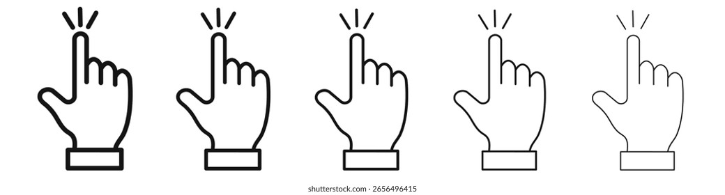 Mano que hace clic en el icono Vector esquema conjunto ilustración signo