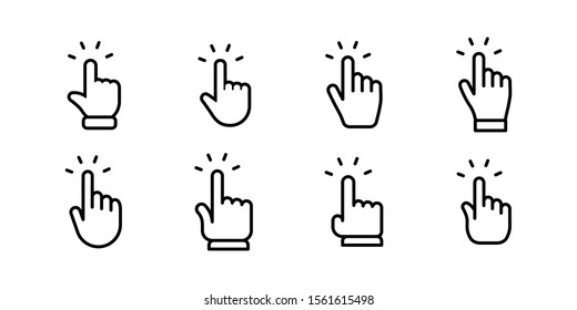 Hand clicking icons collection. Set of hands click pointer vectors.