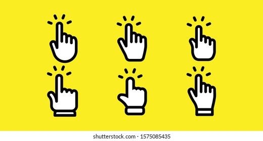 Hand clicking icons collection. Set of finger pointers.