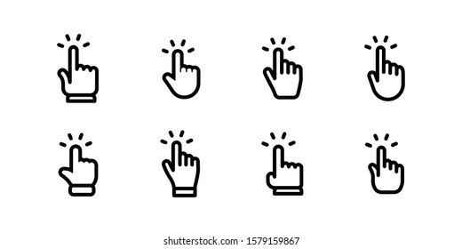 Hand clicking icons collection. Set of finger pointers.