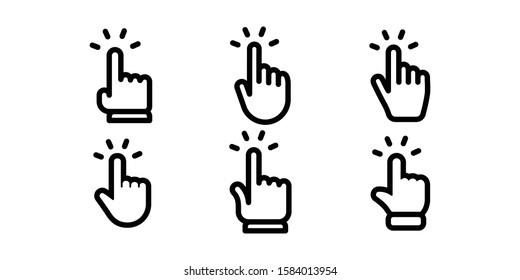 Hand clicking icons collection. Set of finger pointers.