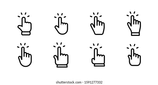 Hand clicking icons collection. Set of finger pointers.