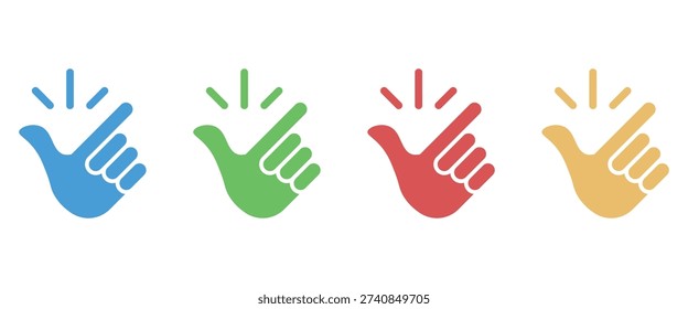 Hand clicking icons, finger snapping symbols
