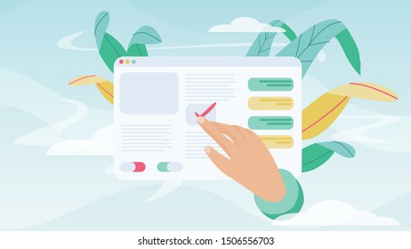 Hand clicking on website page in the clouds