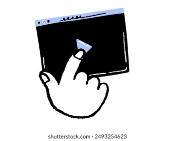 A hand clicking a play button on a video screen, indicating media playback