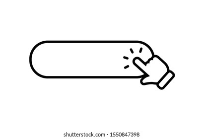 Hand clicking pointer in click here button. Linear icon.